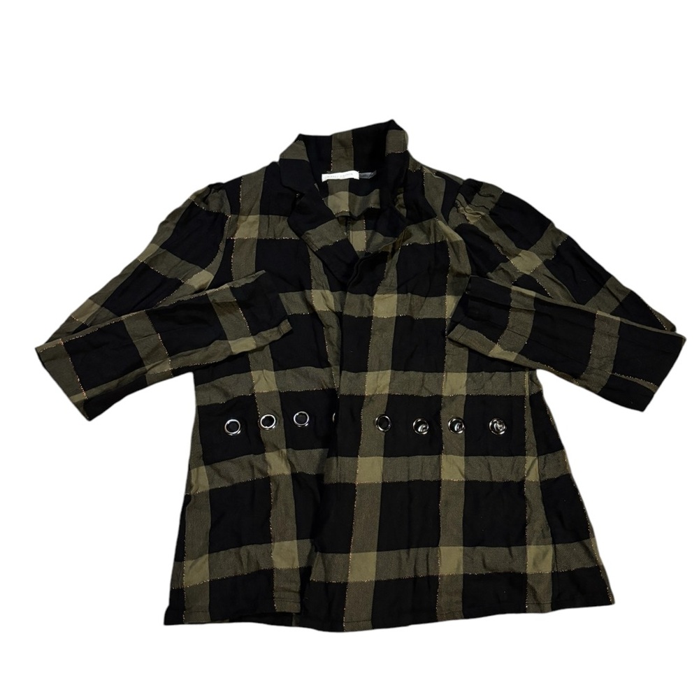 Ramy Brook Lightweight Jacket Green Black and Metallic‎ Copper Plaid Size Small